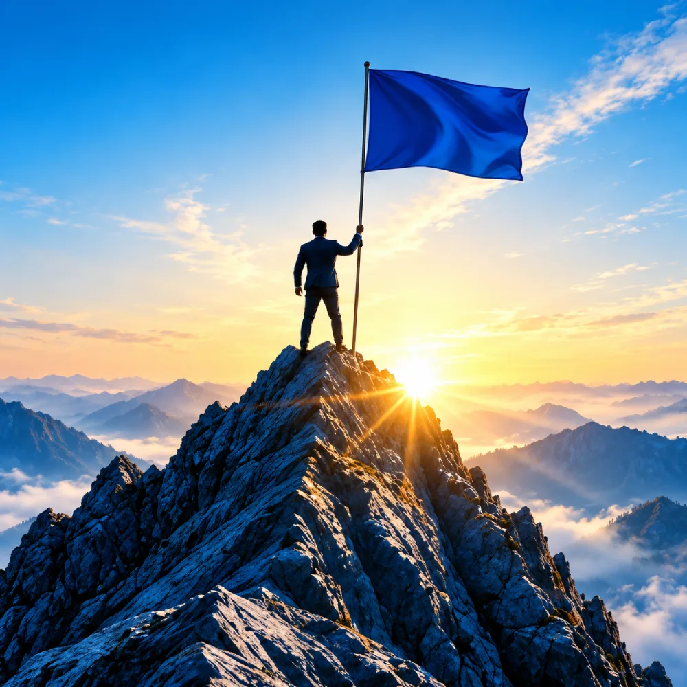 Summit flag victory representing operational excellence mission